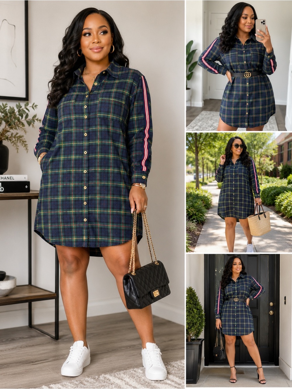 Plaid Button-Front Shirt Dress - Picture 4 of 5